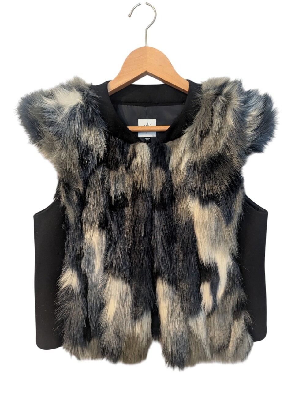 CAbi Frosty Faux Fur Vest Black & Cream Small